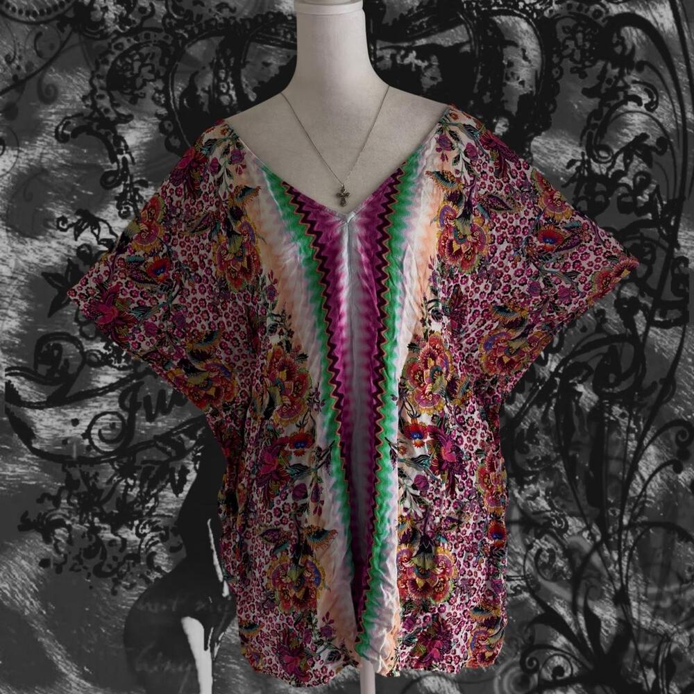 white cream and peach multicolor floral tapestry print fairy boho whimsical top